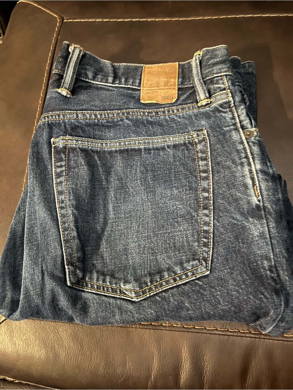 GAP Men’s Bootcut Jeans - Dark Blue with Brown Patch